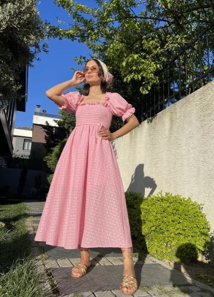 Gipeli Fisto Elbise-Pembe