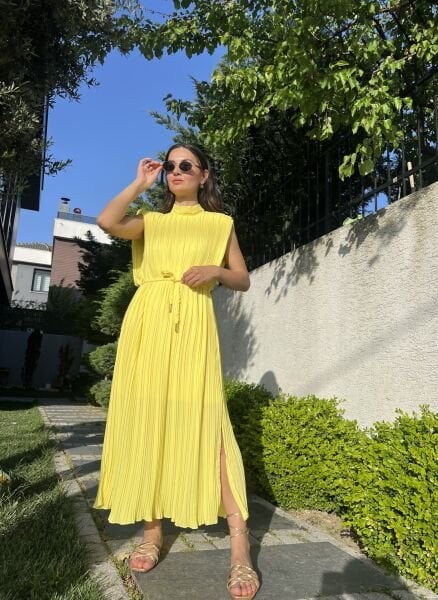 Piliseli Elbise-Sarı