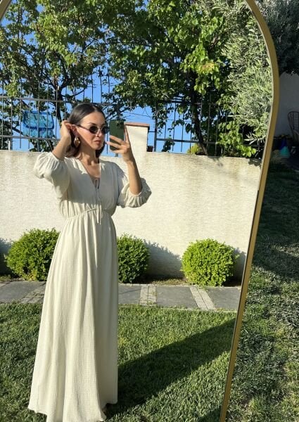 Su Yeşili Önü Bağlamalı Elbise