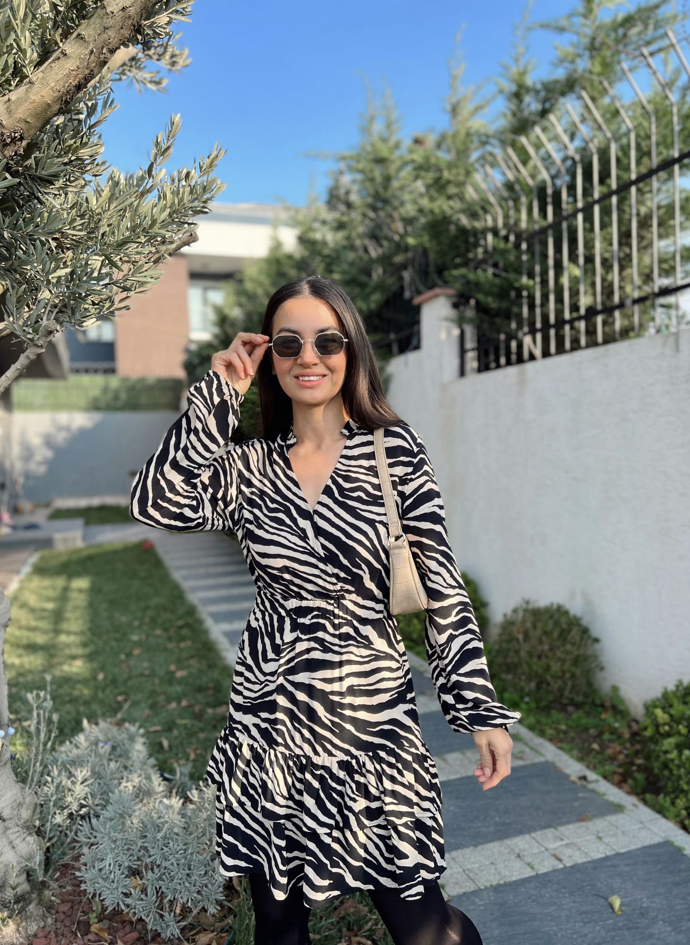 Zebra Desen Katlı Elbise