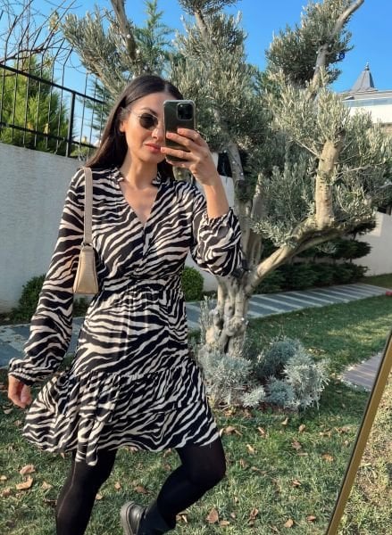 Zebra Desen Katlı Elbise