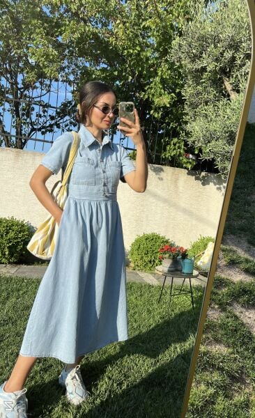 Önü Cepli Kot Elbise