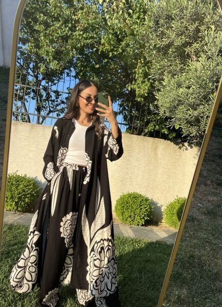 Desenli Tunik Takım-Siyah