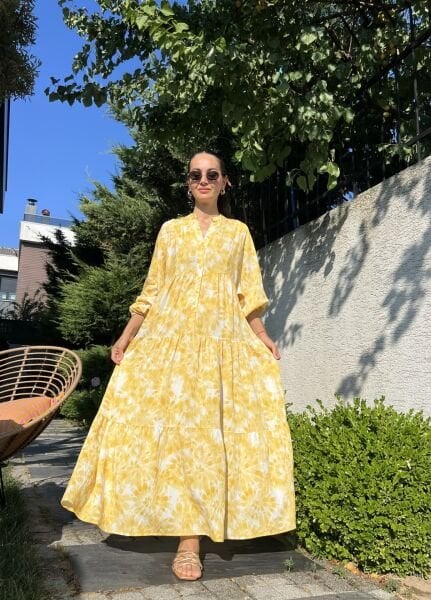 Sarı Desenli Maxi Rahat Elbise