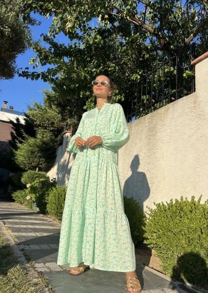 Mint Çıtır Desen Elbise