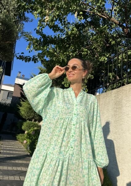 Mint Çıtır Desen Elbise