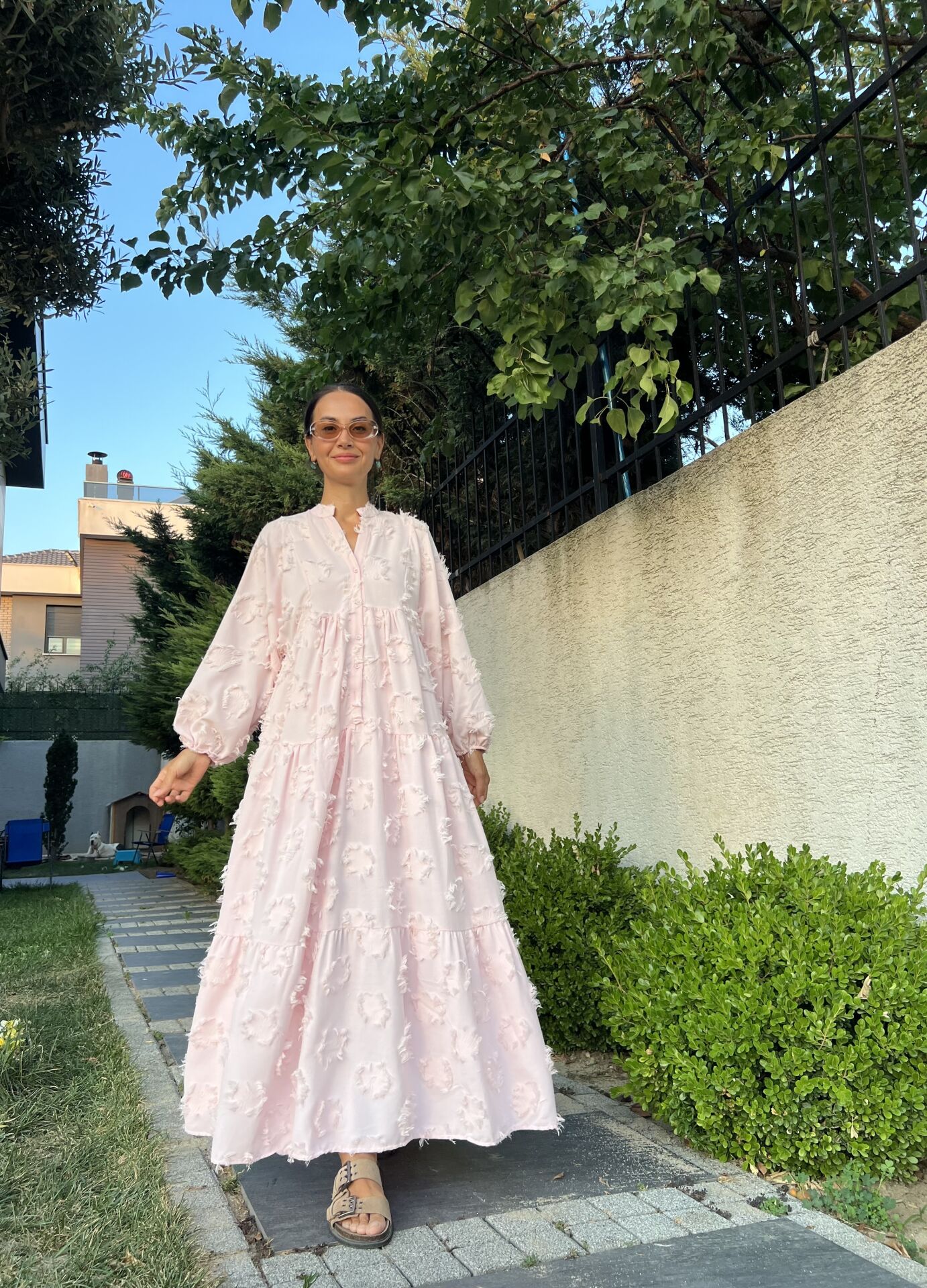 Püskül Detaylı Katleya Elbise-Pembe