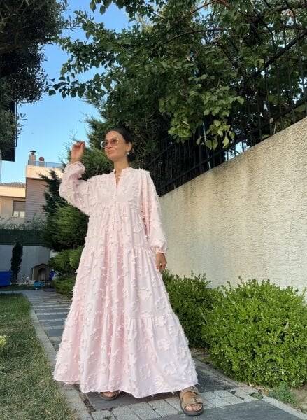 Püskül Detaylı Katleya Elbise-Pembe