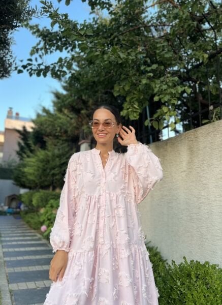 Püskül Detaylı Katleya Elbise-Pembe