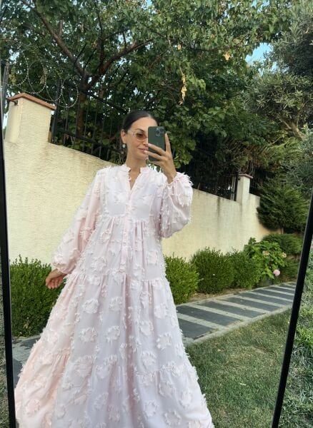 Püskül Detaylı Katleya Elbise-Pembe