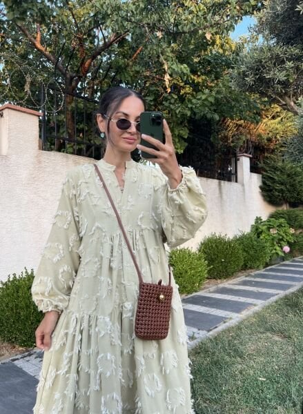 Püskül Detaylı Katleya  Elbise-Haki