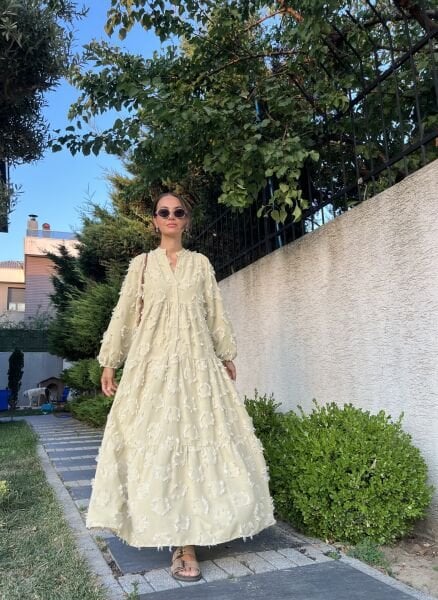 Püskül Detaylı Katleya  Elbise-Haki