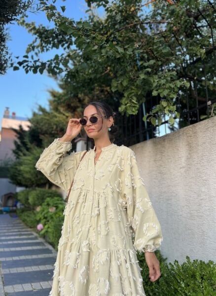 Püskül Detaylı Katleya  Elbise-Haki