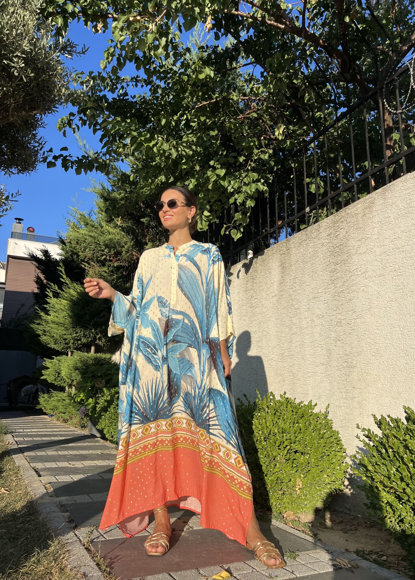 Oversize Yarasa Kol Tunik Elbise-Mavi