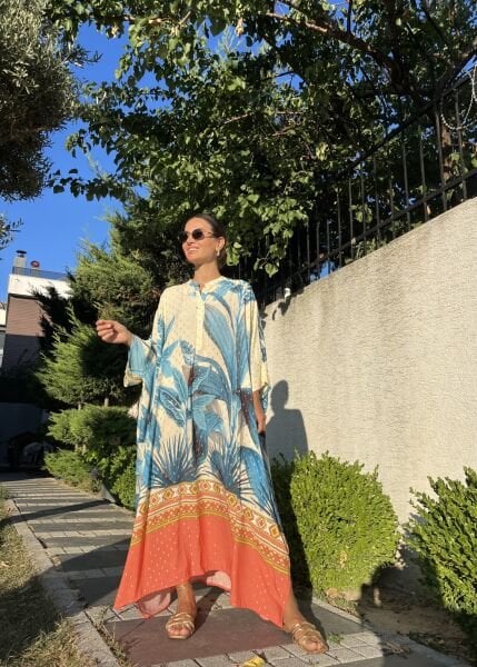 Oversize Yarasa Kol Tunik Elbise-Mavi