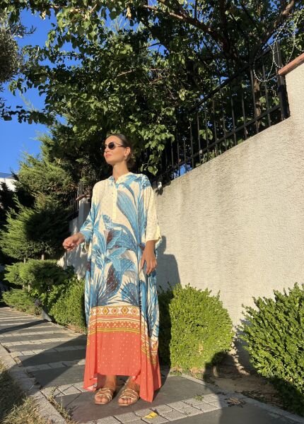 Oversize Yarasa Kol Tunik Elbise-Mavi