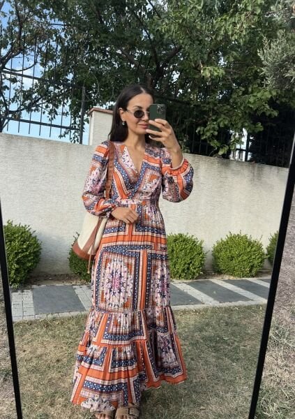 Orj.Marka Patchwork Desen Elbise