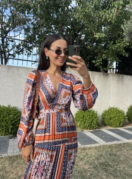 Orj.Marka Patchwork Desen Elbise