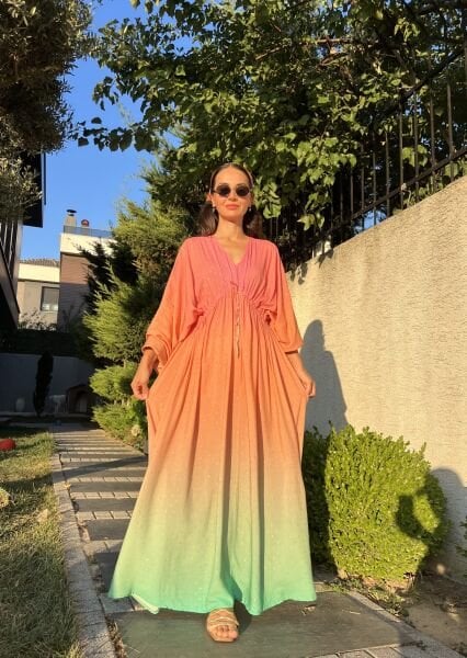 Beli Büzgülü Gold Desen Soft Elbise(28 Ağustos KARGO)