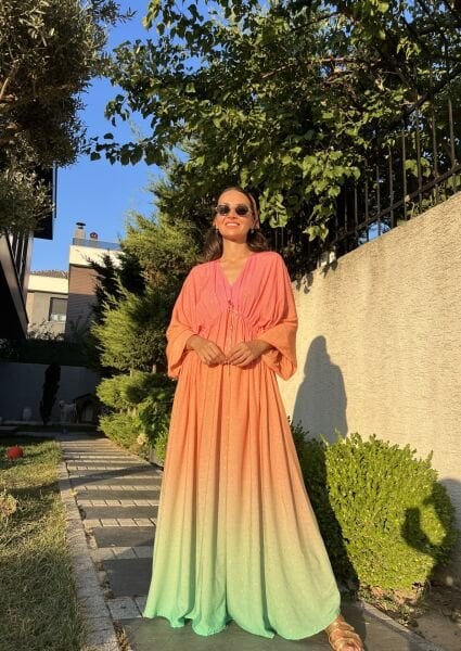 Beli Büzgülü Gold Desen Soft Elbise(28 Ağustos KARGO)