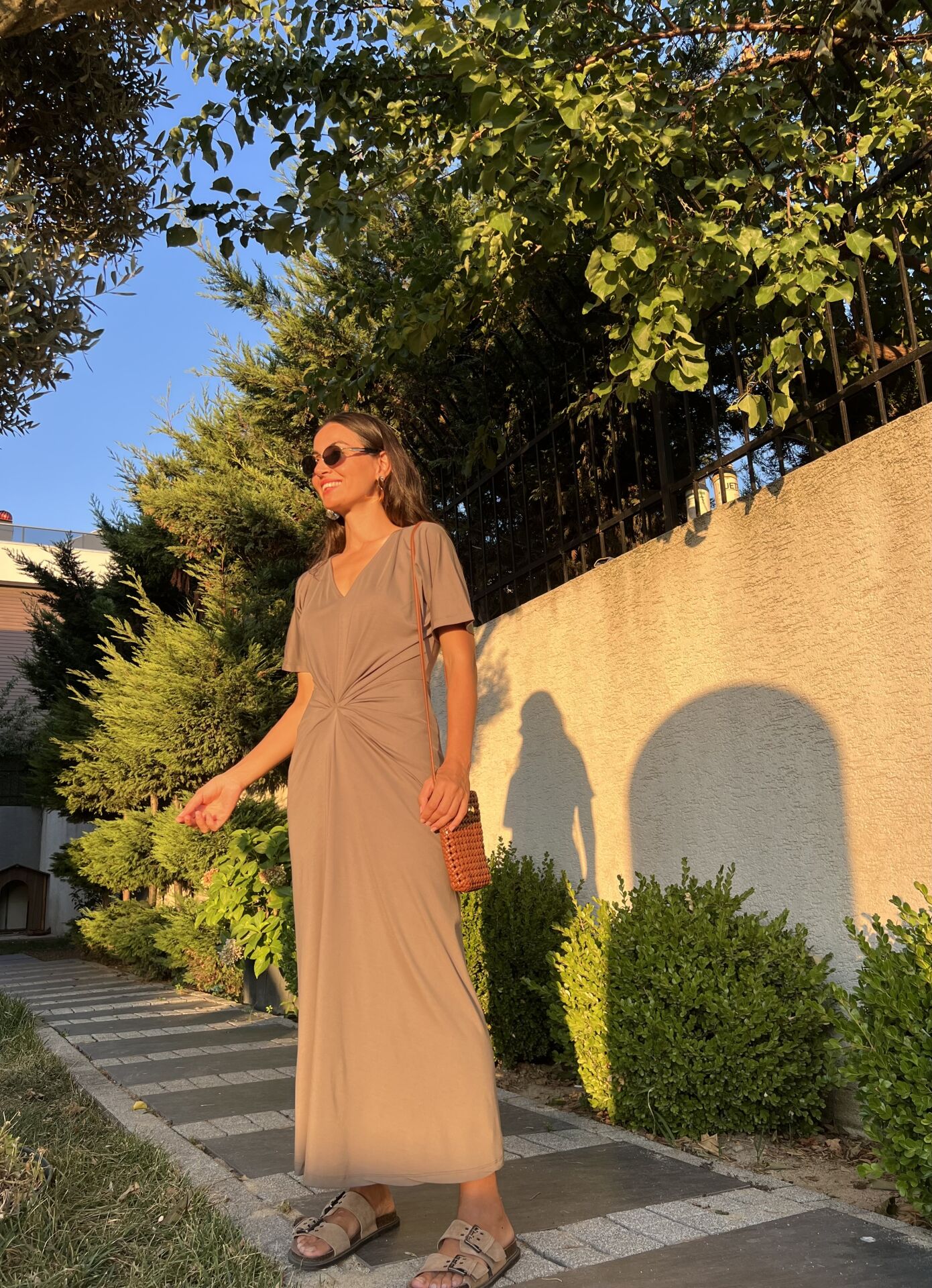 Haki Önü Düğüm Detaylı Modal Elbise