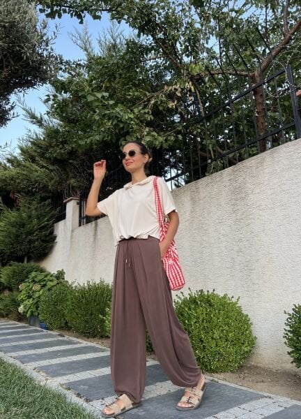 Orj.Marka Modal Kumaş Şalvar Pantolon-Kahve