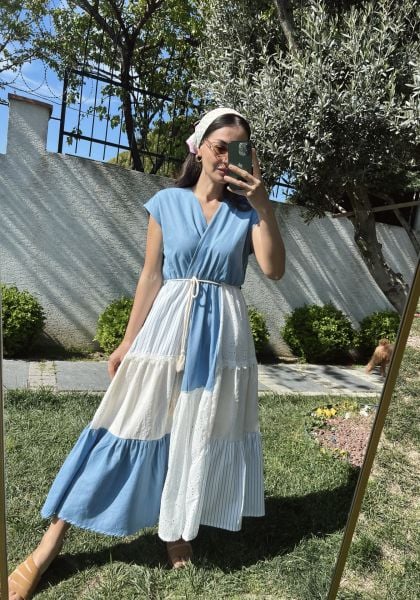 Denim Detaylı Patchwork Elbise