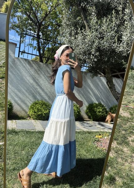 Denim Detaylı Patchwork Elbise