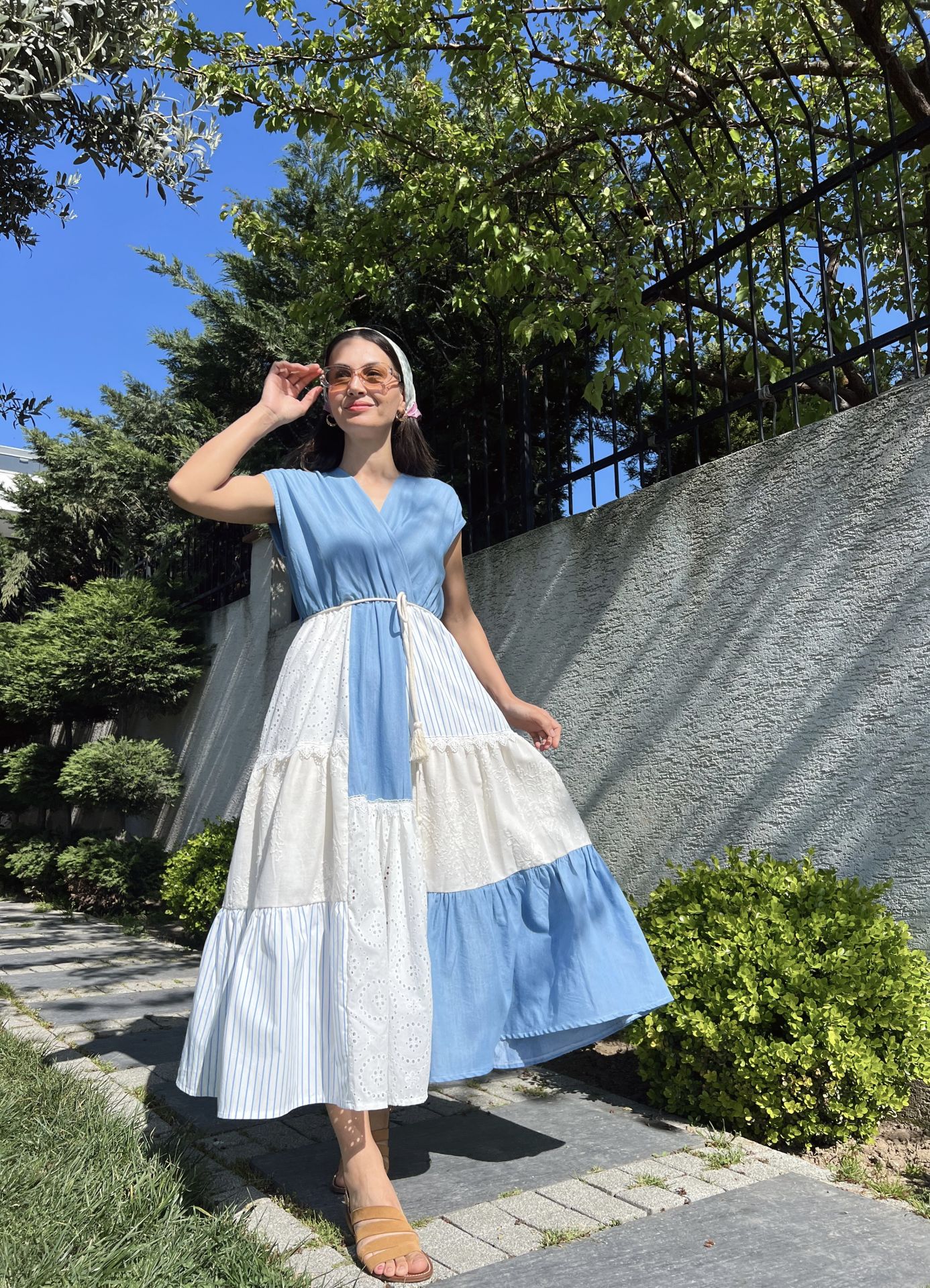 Denim Detaylı Patchwork Elbise