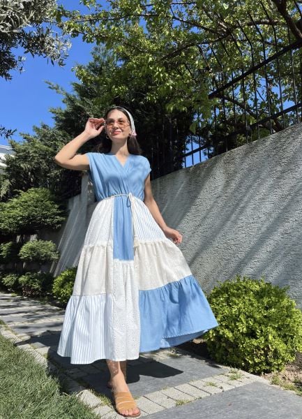 Denim Detaylı Patchwork Elbise