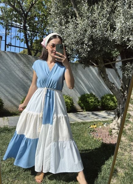 Denim Detaylı Patchwork Elbise