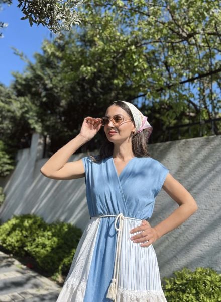 Denim Detaylı Patchwork Elbise