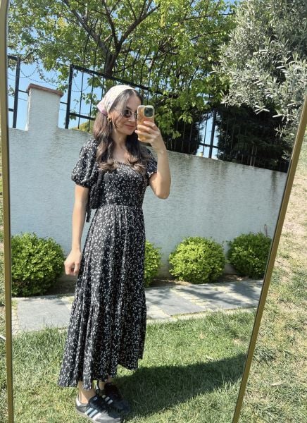 Çıtır Desen Elbise-Siyah