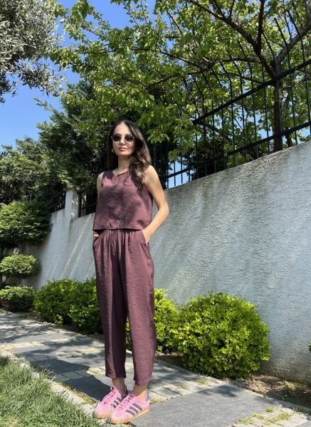 Sıfır Kol Tensel Takım-Mürdüm