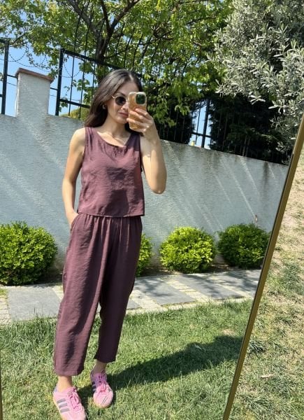 Sıfır Kol Tensel Takım-Mürdüm